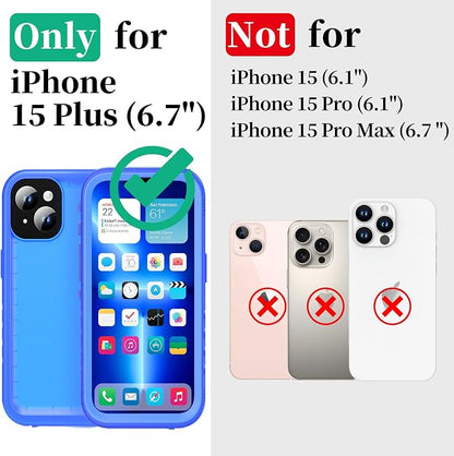 Cozycase for iPhone 15 Plus Waterproof Shockproof Dustproof Case - Heavy Duty/360 Full Body/Military Grade/Protective/Rugged 【8FT Drop Proof】 Built in Screen/Camera Protector with Lanyard Blue