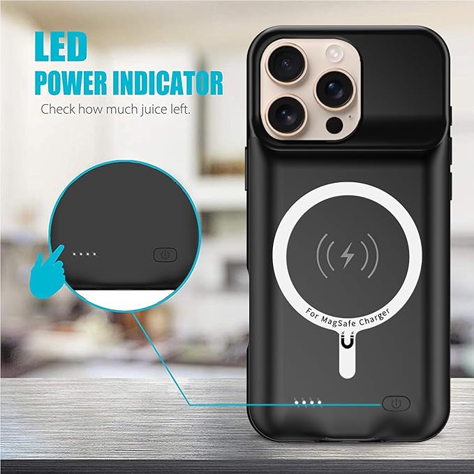 Battery Case for iPhone 16 Pro Max, 12000mAh Capacity Portable Charger Case Rechargeable Smart Battery Pack Compatible with iPhone 16 Pro Max 6.9 inch Charging Cover Support Wireless Charging-Black