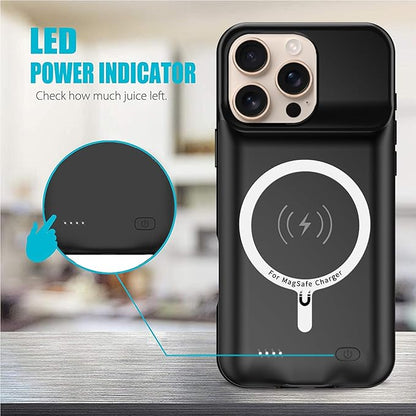 Battery Case for iPhone 16 Pro Max, 12000mAh Capacity Portable Charger Case Rechargeable Smart Battery Pack Compatible with iPhone 16 Pro Max 6.9 inch Charging Cover Support Wireless Charging-Black