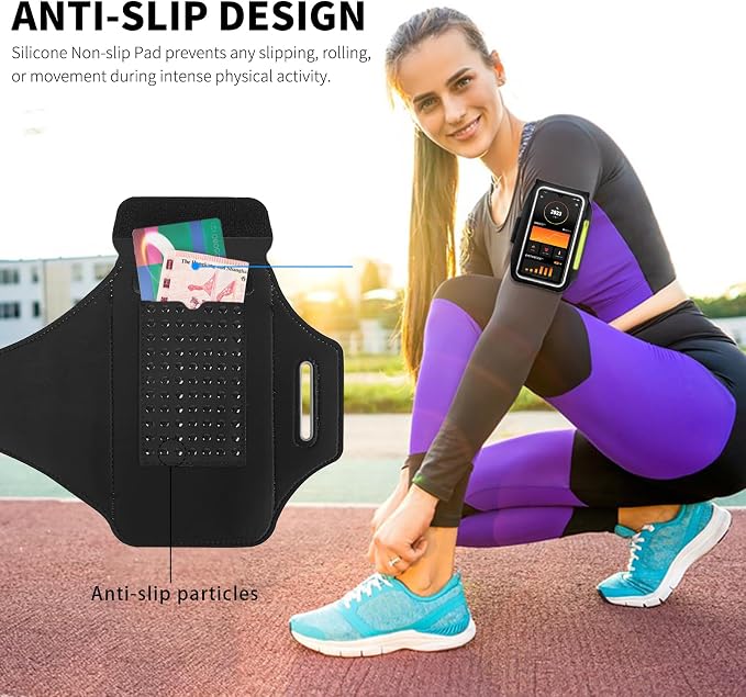 Running Armband with Earphone Bag Cell Phone Armband for iPhone 17 16 15 Pro 14 Plus 13 11 XR, Galaxy S24/S10 Water Resistant Sports Phone Holder Case & Zipper Slot Car Key Holder for 6.7 inch Phone