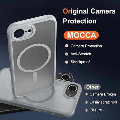 MOCCA Strong Magnetic for iPhone 17e Case/iPhone 16e Case [Compatible with Magsafe] [Full Camera Protection] Slim Translucent Matte Shockproof Phone Case for iPhone 17e / 16e 6.1", Titanium Gray