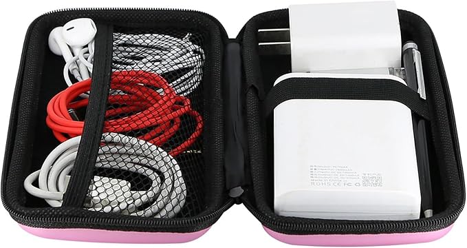 iMangoo Travel Essential Electronics Organizer Pouch Charger Case, Shockproof Dual Zipper Power Bank Cables Tech Accessories Purse, Men & Women Travel Must Have Storage Bag, 6.5x3.2x1 inch Pink