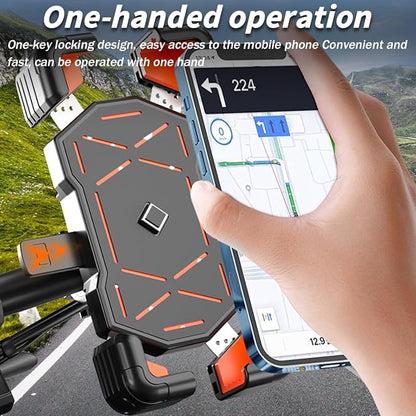 AUCELI Motorcycle Phone Mount, ABS Quick Release Bike Phone Holder for 4.7''-7.2'' Phones, Anti Shake with 360 Rotatable Phone Clip, Handlebar Clamp (Orange)