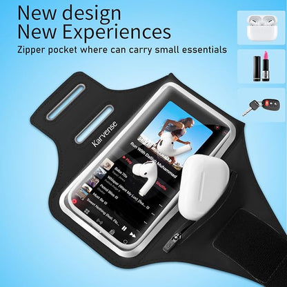 Phone Holder for Running-Arm Band for Running for iPhone & Samsung Galaxy, Cell Phone Armband Holder for Walking, Gym, Workout, Men, Women, w/Adjustable Strap & Zipper Pocket (Black-M)