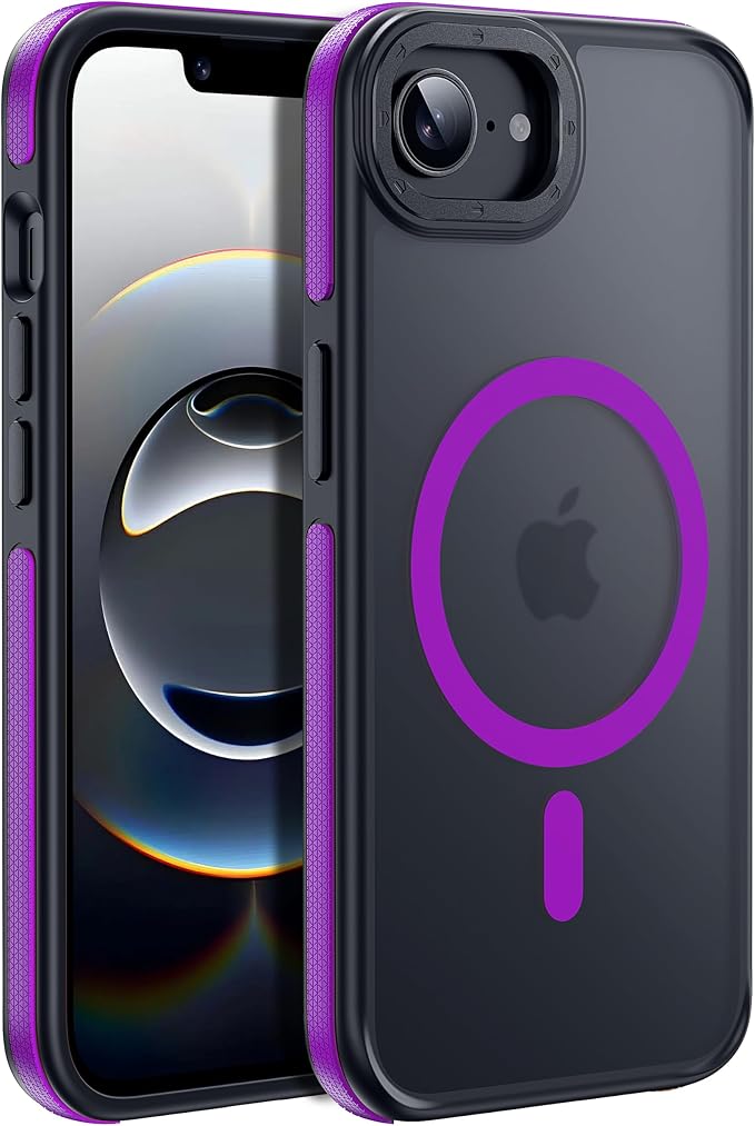 Strong Magnetic for iPhone 16E Case [5X Military-Grade Protection for iPhone 16E Phone case] Compatible with fit MagSafe Shockproof Translucent Slim Thin Case for iPhone 16E-6.1", Purple Bumper
