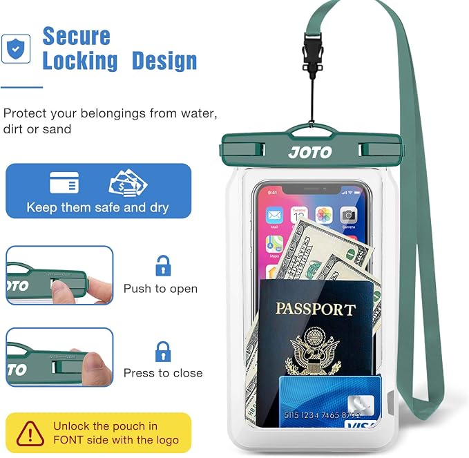 JOTO 2 Pack Floating Waterproof Phone Pouch Up to 7", IPX8 Floatable Underwater Phone Case Cellphone Dry Bag for iPhone 17/Air 16 15 14 13 12 11 Pro Max Xs Max XR X 8 7 Plus SE/Galaxy S24 S23 -Green