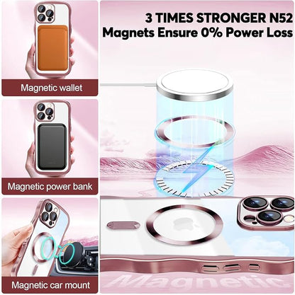 Misscase Designed for iPhone 16 Pro Case 6.3",with Privacy Screen Protector*1,Cute Wave Frame Case with Camera Lens Protector,Compatible with MagSafe Plating Bling for Women Pink