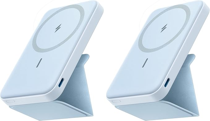 Anker 622 Magnetic Battery (MagGo), 5,000mAh Foldable Magnetic Wireless Portable Charger with Stand and USB-C Port (On The Side), Magsafe-Compatible for iPhone 16/15/14/13 Series (Pack of 2)