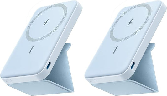 Anker 622 Magnetic Battery (MagGo), 5,000mAh Foldable Magnetic Wireless Portable Charger with Stand and USB-C Port (On The Side), Magsafe-Compatible for iPhone 16/15/14/13 Series (Pack of 2)