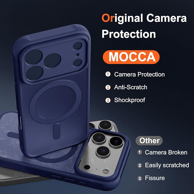 MOCCA Magnetic for iPhone 17 Pro Case, (Compatible with Magsafe) (16FT Military Grade Protection) Full Camera Protection Anti-Fingerprint Slim Translucent Matte Phone Cover 6.3",Deep Blue