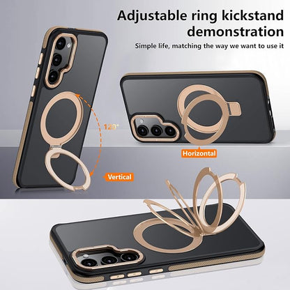 for Samsung Galaxy S25 Plus Case, Magnetic Adjustable Ring Stand [Fit for Magsafe], [Military-Grade Shockproof Protection] Phone Case with Kickstand&Ring Holder (Desert Gold)