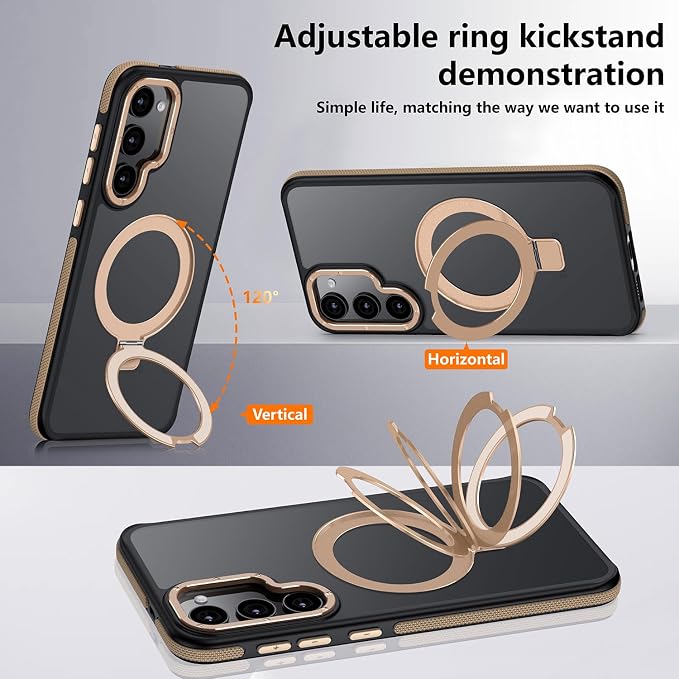 for Samsung Galaxy S24 Case, Magnetic Adjustable Ring Stand [Fit for Magsafe], [Military-Grade Shockproof Protection] Phone Case with Kickstand&Ring Holder (Desert Gold)