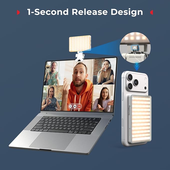 SmallRig M3 Magnetic Selfie Phone Light with Clip, 120 LEDs 2000mAh Rechargeable, 2700K-6500K, Portable Content Creators Fill Light for Video Recording, for iPhone/Laptop/Camera/Webcam (White) - 5640