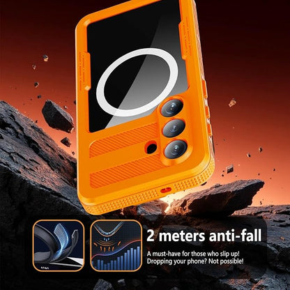 Omio Designed for Galaxy S26 Waterproof Case Compatible with MagSafe, Magnetic Waterproof Full Body IP68 Underwater Case Built-in Screen Protector Military Grade Shockproof Case for Men Women Orange