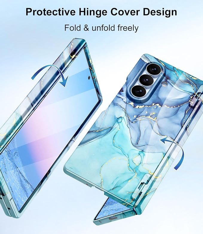 Btscase for Samsung Galaxy Z Fold 8 Ultra Case,Built in Front Screen Protector,[Compatible with MagSafe] Marble Hard PC Slim Shockproof Full Body Drop Protective Case for Z Fold 8 Ultra, Blue Cyan