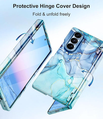 Btscase for Samsung Galaxy Z Fold 8 Ultra Case,Built in Front Screen Protector,[Compatible with MagSafe] Marble Hard PC Slim Shockproof Full Body Drop Protective Case for Z Fold 8 Ultra, Blue Cyan