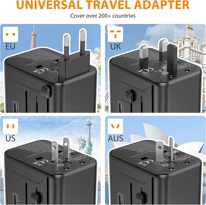 Universal Travel Adapter, International Power Adapter with 35W PD & QC Fast Charging, Travel Plug Adaptor Worldwide with 3 USB-C & 2 USB-A for USA to Europe UK France Germany Australia(Type C/G/A/I)