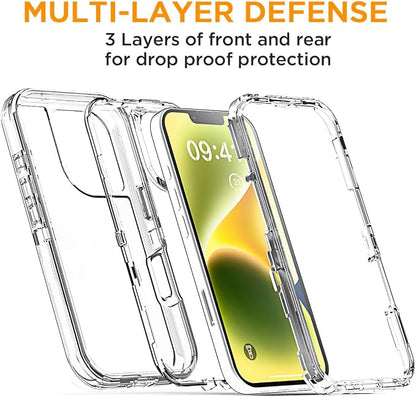 AICase for iPhone 16e/iPhone 13/iPhone 14 Case Clear 3 in 1 Heavy Duty Drop Protection Full Body Rugged Shockproof/Dust Proof 3-Layer Military Protective Tough Durable Cover for iPhone 16e/13/14 6.1"