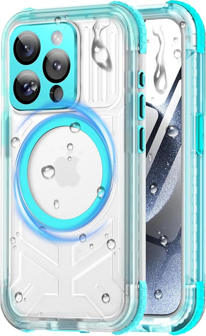 for iPhone 15 Pro Max Waterproof Case with Magsafe, Built-in [Camera & Screen Protector] [Lanyard], IP68 Water Proof Full Body Dustproof Heavy Duty Frosted Protective Phone Cover, 6.7" Teal