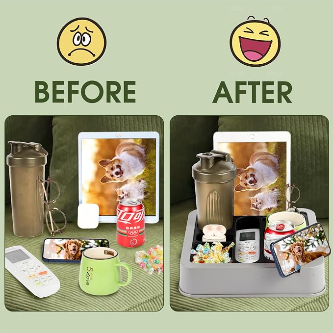 Couch Cup Holder Couch Caddy Couch Tray Cup Holder for Couch,Couch Caddy with Cup Holder for Remote Phone Tablet Beverage Snack (Black).