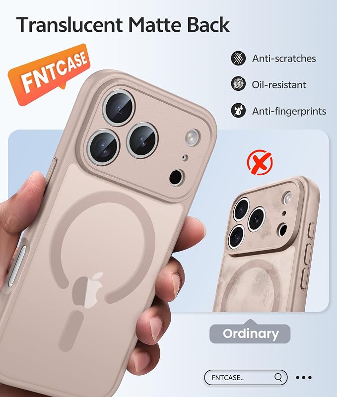 FNTCASE for iPhone 17 Pro Max Case: [Compatible with Magsafe] Translucent Matte Cases with [Full Camera Protection] [Screen Protector] Military Grade Shockproof Protective Phone Cover - Desert Gold