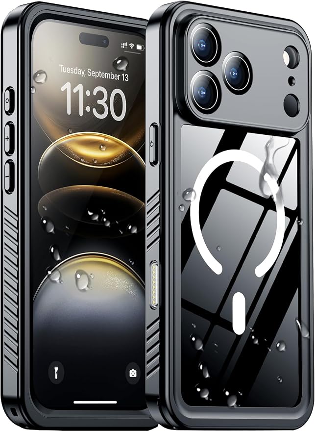 Temdan Magnetic Compatible with iPhone 17 Pro Max Case,Waterproof Built-in Screen & Camera Protector IP68 Underwater Full Body 17FT Military Dropproof Shockproof Phone Case 6.9"-Mag/Black