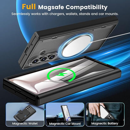 Caka Magnetic for Samsung Galaxy Z Fold 8 Ultra Case with Hinge Protection | Compatible with MagSafe, Built-in Outer Screen Protector, Hinge Guard, Translucent Matte Back, 360° Hybrid Drop Defense
