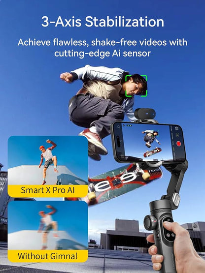 AOCHUAN Gimbal Stabilizer for iPhone with AI Vision Sensor for Face Tracking, 3-Axis Phone Gimbal w/OLED Display for Vlog Recording, Compatible with iPhone/Android-Smart XPro AI Black