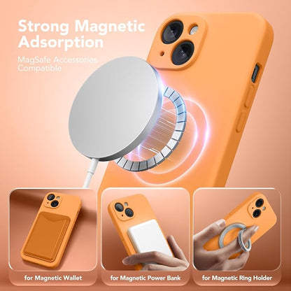 Magnetic for iPhone 15 Case, Compatible with MagSafe, [Screen Protector + Full Camera Protection], Silicone Shockproof Anti-Scratch Protective Phone Case for iPhone 15 6.1", Cantaloupe