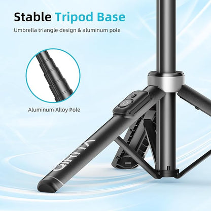 51" Selfie Stick Tripod, Extendable Cell Phone Stand with Remote, Aluminum Alloy Smartphone Travel Tripod Phone Stand for iPhone 15/14/13/12 Pro Max, Samsung, Huawei, GoPro