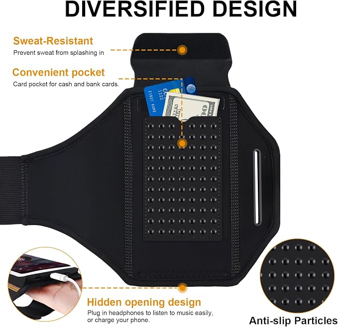Running Phone Armband with Earphone Holder - 3D Design Cell Phones Armband for iPhone 17/16/15/13 Pro/Plus & S24/S20, Water Resistant Sports Holder with Key Slot - Ideal for 6.9" Phones