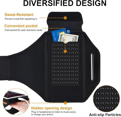 Running Phone Armband with Earphone Holder - 3D Design Cell Phones Armband for iPhone 17/16/15/13 Pro/Plus & S24/S20, Water Resistant Sports Holder with Key Slot - Ideal for 6.9" Phones