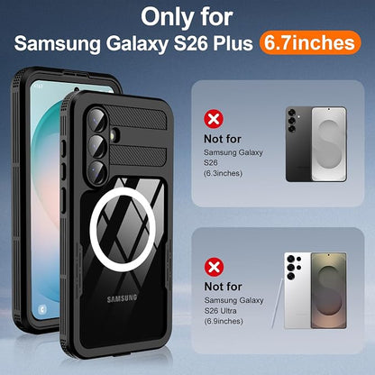 GOLDJU for Samsung Galaxy S26 Plus Case Waterproof, S26 Plus Case with Built-in Screen & Lens Protector, Shockproof Full Body Protection Phone Case, Compatible with MagSafe/Wireless Charging, Black