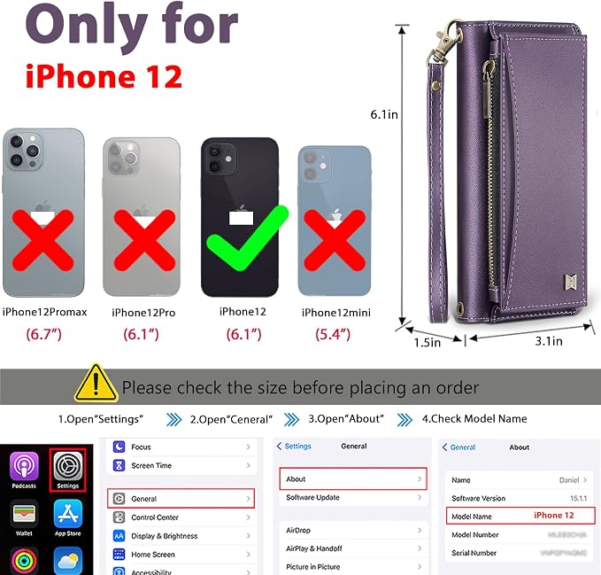 Wallet Case for iPhone 12/12 Pro with Card Holder/Crossbody Wallet/Strap| RFID Blocking | Magnetic | Kickstand | Detachable | PU Leather Phone Case for iPhone 12/12 Pro,6.1 in,Purple