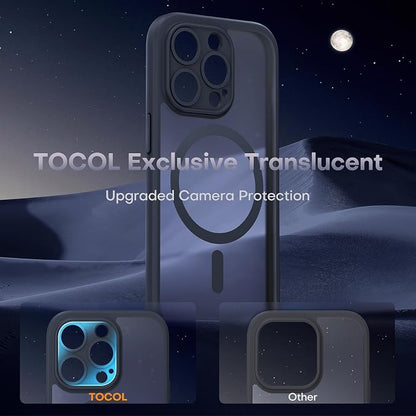 TOCOL Magnetic for iPhone 14 Pro Case, Compatible with Magsafe, Upgraded Full Camera Protection, Drop Protection, Translucent Matte Back Bumper Phone Cover 6.1-Inch (Black)