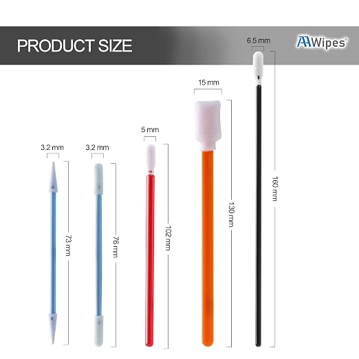 AAwipes Cleanroom Foam Tip Swab Set (5 Colors & Styles, 100 Pack) - Assorted Multi-Use Cleaning Swabs for Camera, Optical Lens, Arts & Crafts, Painting, Gun, Printer, Auto Detailing (FC502)