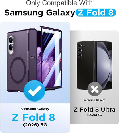 for Samsung Galaxy Z Fold 8 Case,[Compatible with MagSafe][Built-in HD Screen Protector & Kickstand][Hinge Protection]Translucent Matte Full-Body Shockproof Phone Case for Z Fold 8 Wide,Purple