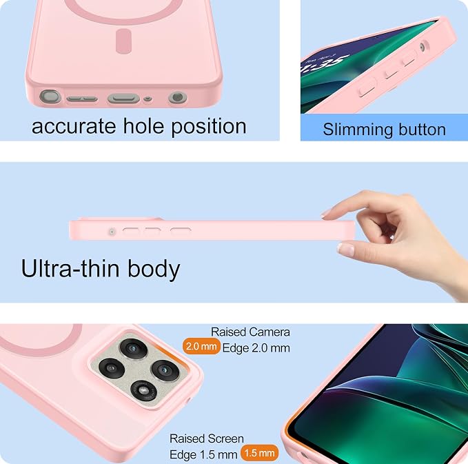 For Motorola Moto g Stylus 2025 Case [Compatible with Magsafe] Translucent Matte Magnetic Phone Case,Slim Thin Duty Shockproof Protection Cover with 2pc HD Screen Protector for Moto G Stylus 2025-Pink