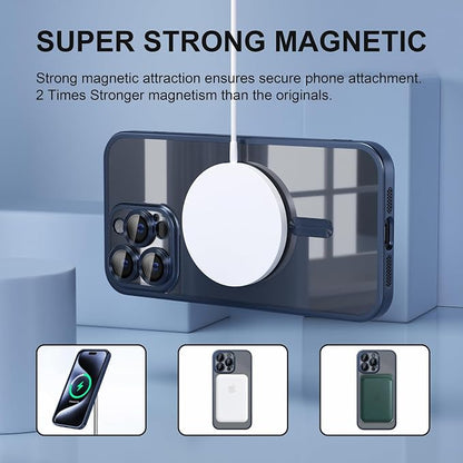 Misea Magnetic for iPhone 15 Pro Max Case [Never Yellowing] [Military Grade Drop Protection] Full Camera Lens Protector Soft Clear Phone Case for Women Girls, Titanium Blue