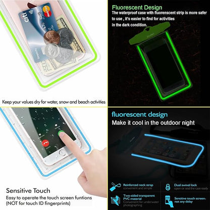 Universal Waterproof Phone Pouch, 4 Pack Waterproof Phone Case Dry Bag with Neck Strap Luminous Ornament for Water Games Cruise Essentials for iPhone 17 16 15 13 Pro Max Plus Galaxy Google up to 7.5"