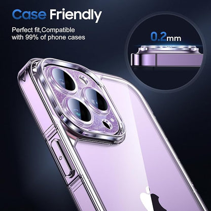UniqueMe 3 Packs Compatible for iPhone 14 Pro Max/iPhone 14 Pro Camera Lens Protector Acrylic [Not Glass],[Case Friendly][Scratch-Resistant][Night Shooting Mode]-Glitter Purple