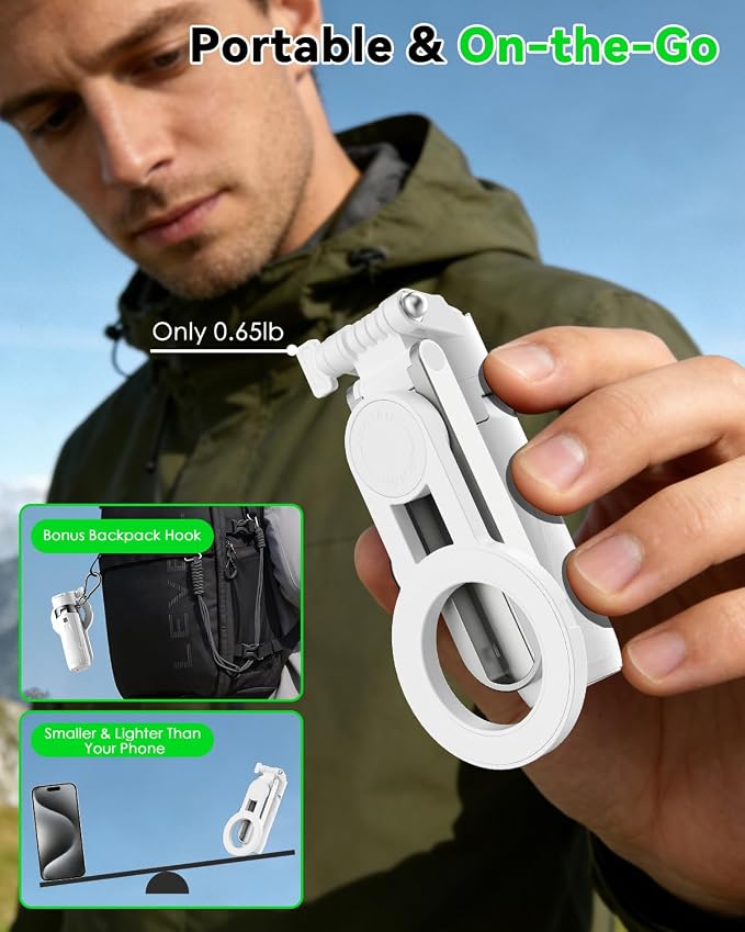 CloudValley Magnetic 4-in-1 Multifunctional Selfie Stick Tripod, Mini Portable Pocket Phone Stand with Detachable Remote, Compatible with MagSafe, for iPhone/Android, Travel Vlog, Live Stream, White