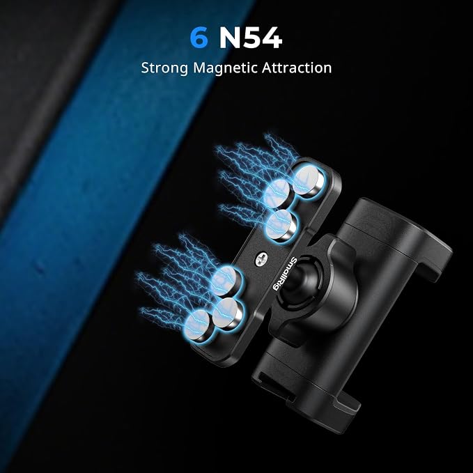 SMALLRIG Magnetic Phone Holder for Gym, Alloy Base with 360° Ball Head, Universal Phone Clamp Mount Suitable for iPhone 17/16/15/14/13/12 Series & Android Phones, Attach to Metal Surfaces-5582