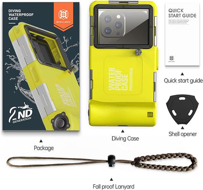 2026 Underwater Snorkeling Diving Phone Case for Phone 17/16/15/14/13/12Pro Max/Galaxy S25/S24/S23.(50ft/15m) Professional Scuba Dive Waterproof Case Underwater Photo Video（Yellow）