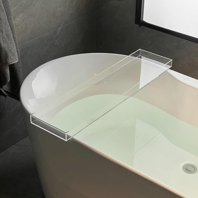 Clear Bathtub Tray AcrylicTub Rack - Bath Tub Shelf for Bathroom to Hold Book, Phone, Candle, Wine & Tablet - Waterproof Caddy Bathroom Accessories, Beelee BA0033