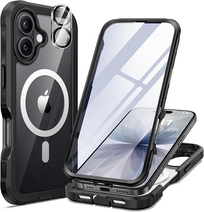 seacosmo for iPhone 17 Case, Full Body Bumper with Built-in 9H Tempered Glass Screen and Camera Lens Protector, Compatible with MagSafe, Shockproof 17 Phone Case, 6.3", Black
