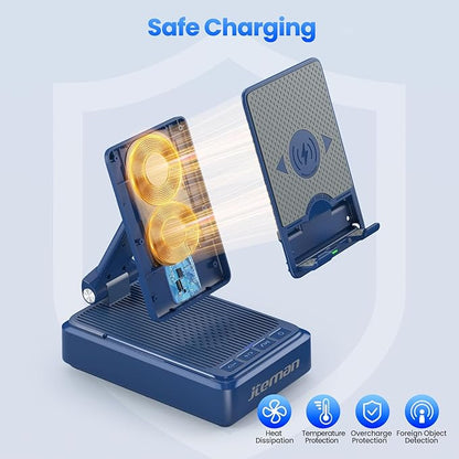 Jteman Gifts for Men Women - Bluetooth Speaker with Cell Phone Stand and Wireless Charger,Wireless Charging Stand Phone Holder for Desk Birthday Gift Idea for Dad Mom (Blue)