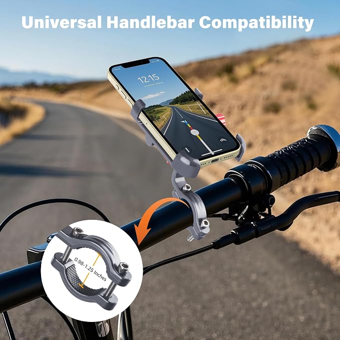 Ralos Bike Phone Mount, Aluminum Motorcycle Cellphone Holder, Mountain Bicycle Handlebar Cell Phone Clamp, Scooter Phone Clip for iPhone 16 Pro Max, 15 14 13 12 Mini, Samsung