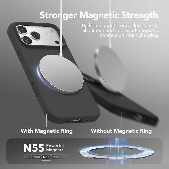 GONEZ Magnetic for iPhone 17 Pro Case, Compatible with MagSafe, [Screen Protector + Camera Lens Protector], Liquid Silicone Anti-Scratch Shockproof Protective Phone Case 6.3 inch, Black