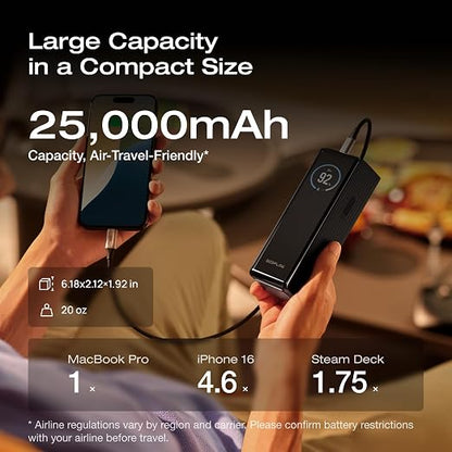 EF ECOFLOW Laptop Power Bank, 25,000mAh 170W Portable Charger with Dual 140W USB-C Ports, Smart Display, Flight-Approved for Travel, Fast Charging for iPhone 17/16 Series, MacBook, Samsung and More